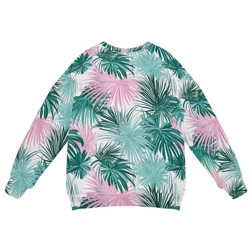 JUNZAN Palm Leaf Green Pink Big Girls Hoodie Sweatshirt Crewneck Sweatshirt With Hoodie Sports 4T2