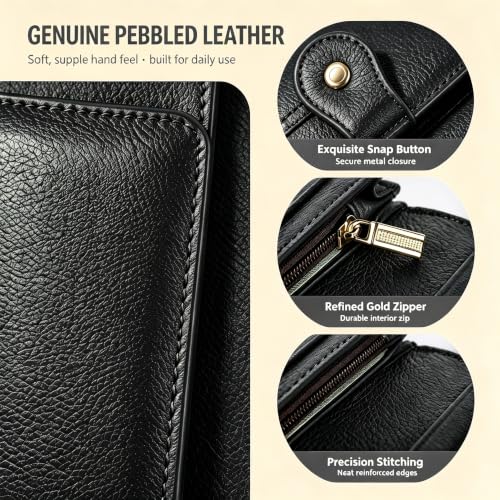 Image of Professional RFID Blocking Wallet for Women - Genuine Leather Work Purse with Phone Pocket, Large Capacity Organizer for Credit Cards, ID, Cash & Office Essentials (Black)