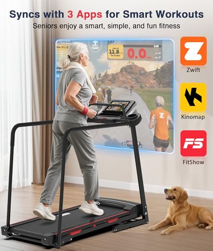 Image of Redliro Walking Treadmill for Seniors Foldable - 400 Lb Capacity Senior Treadmill with Front & Long Handrails, 0%-2% Incline Home Recovery Fitness Exercise Machine for Elder, 47.6 inch Long Belt, APP