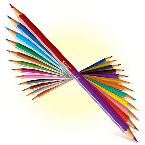 Lápis de Cor Sextavado Bicolor BIC, 7422104, 12 Lápis/24 Cores Vibrantes + 1 Apontador, Aponta Fácil