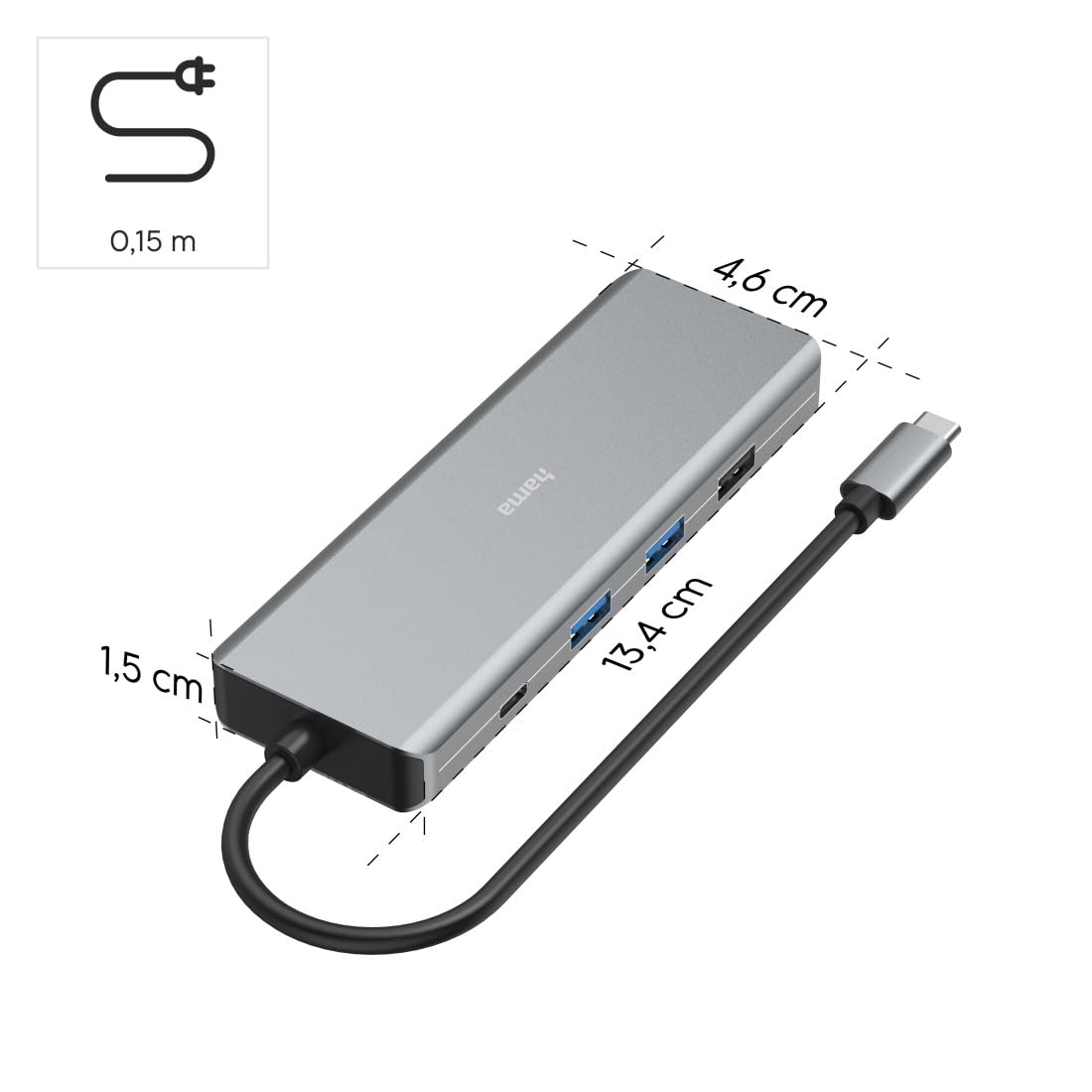 Hama | Hub USB-C 9 Puertos HDMI Dual LAN Ethernet USB 5 Gbit/s | Incluye 4 USB-A, 2 USB-C, 2 HDMI y Ethernet, ideal para estaciones de trabajo y productividad, Aluminio