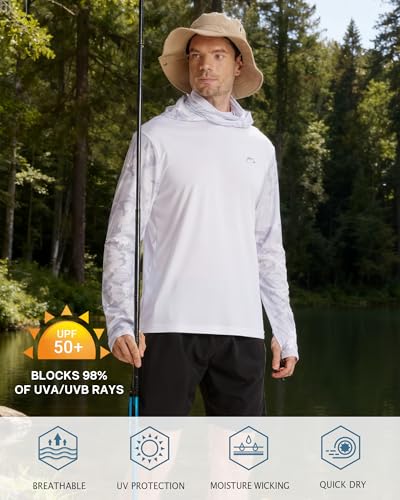 Image of FISHEAL Men's Performance Fishing Hoodie Shirt - UPF 50+ UV Sun Protection Long Sleeve Shirts with Mesh Face Mask