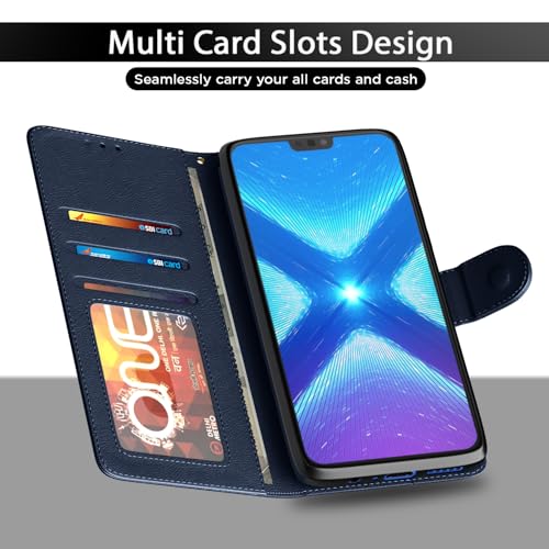 Image of Pikkme Honor 8X Flip Case Leather Finish | Inside TPU with Card Pockets | Wallet Stand and Shock Proof | Magnetic Closing | Complete Protection Flip Cover for Honor 8X (Blue)