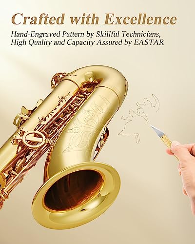 Image of Eastar Tenor Saxophone, B Flat Golden Lacquer Beginner Kit with Cleaning Cloth, Case, Mouthpiece, Neck Strap, Reeds, TS-Ⅱ