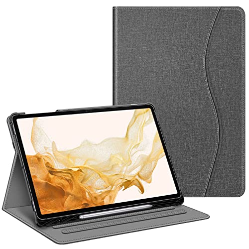 FINTIE Coque pour Tablette Samsung Galaxy Tab S8 Plus 2022 12.4” / Galaxy Tab S7 FE 2021 / Galaxy Tab S7 Plus 2020, Housse Angles Multiples Etui Pochette Veille/Réveil Auto, Gris