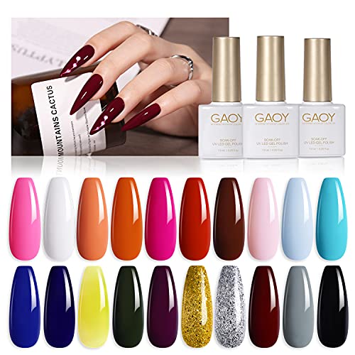 GAOY Youngish Gel Nail Polish Set of 20 Colors With Top Coat Base Coat Matte Top Coat Gel Polish Kit UV LED Soak Off Nail Polish Home DIY Manicure Nail Salon Varnish