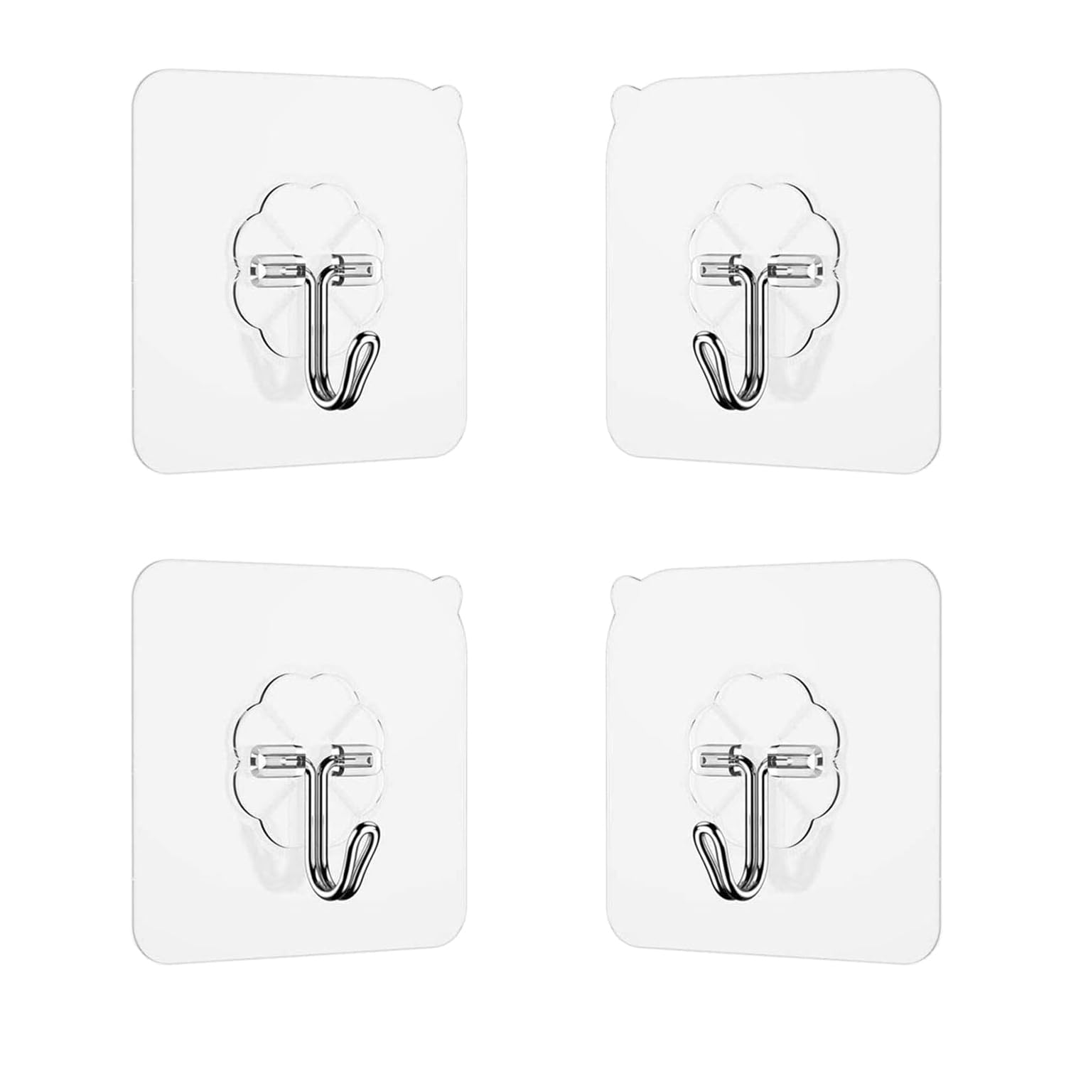 Jedebartey Transparent Adhesive Hooks, 4Pcs Self Sticky Hooks, Nail Free Heavy Duty Waterproof Plastic Stick On Wall Hook For Door Bathroom Towel Kitchen Utensils Hanging (4Pcs)