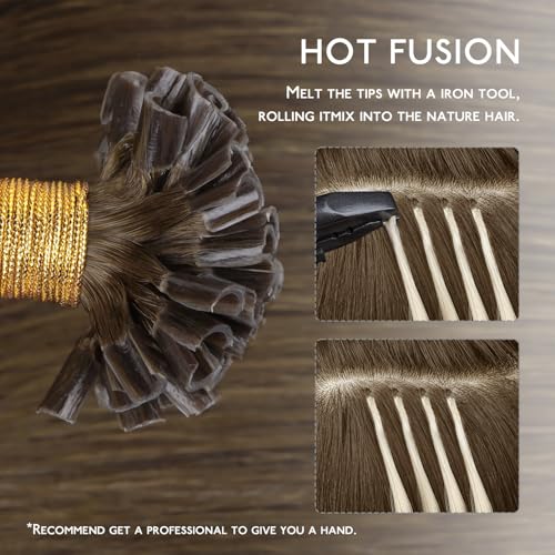 Image of WENNALIFE U Tip Hair Extensions Human Hair, 50g 50s 24 Inch Muted Light Brown Brunette Remy Hair K Tip Invisible Straight Keratin Bond Hot Fusion Hair