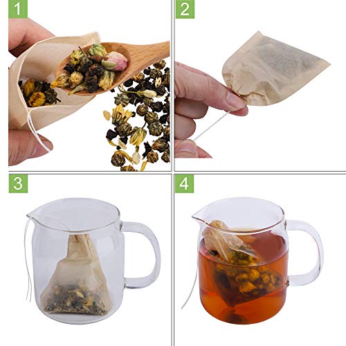 Aksuaple Eco-Fil Disposable Tea Filter Bags For Loose Tea, Wood Pulp Material, Biodegradable And Compostable, Unbleached Empty Tea Infuser Sachets With Drawstring, 100 Pack (3.2Inch X 4.0Inch) #TOP5