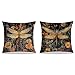 FITIE Vintage William Morris Inspired Dragonfly Pillow Covers 18x18, Dark Cottagecore Botanical Wildflower Decorative Throw Pillow Covers for Bedroom Living Room Home, Cottagecore Room Decor