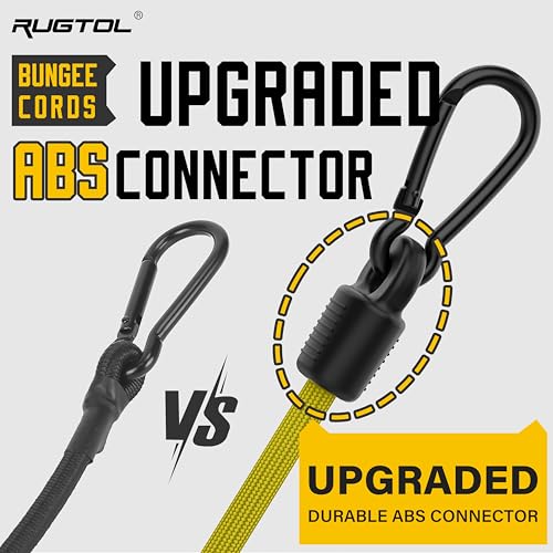 Image of Bungee Cords with Hooks, 60 Inch Yellow Adjustable Bungee Cords with Carabiner Heavy Duty Outdoor, 8mm Thick Easy to Adjust Bungee Rope UV Resistant for Tarp, Bike Rack, Garden, Tension, 6 Pack
