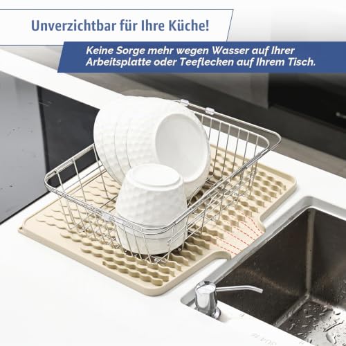 Abtropfmatte aus Silikon für Geschirr & Spüle, Beige, 40x33x1.5cm – Ansicht 3