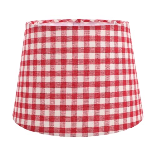 Housoutil Pantalla de Tela Estampada Rojos y Blancos para Lámpara de Mesa Cilíndrica, Compatible Bombillas E14/E27, Tamaño 20X15X14.5 CM, para Lámparas Colgantes y de