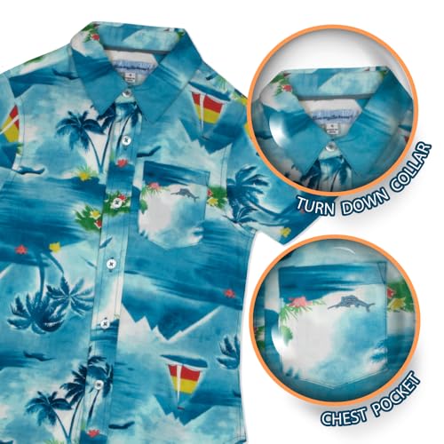 Image of Tommy Bahama Boys Classic Woven Button-Down Short-Sleeve Hawaiian Shirt with Pocket for Kids