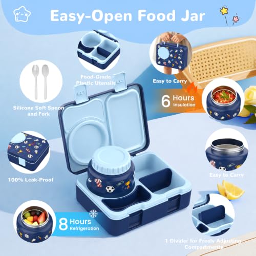 Image of Bento Box for Kids, Leakproof Kids Lunch Box with 8.5OZ Thermo Food Jar & Lunch Bag, 3-4 Compartments Toddler Insulated Lunch Box for Girls, BPA Free Lunch Containers for School Daycare