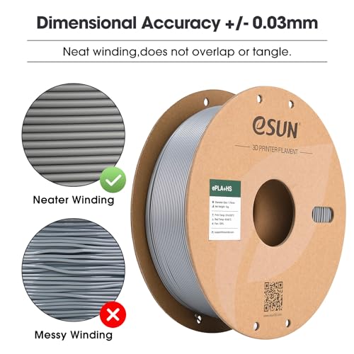 Image of eSUN High Speed PLA+ Filament 1.75mm, 3D Printer Filament Speedy PLA Plus for Fast Printing, Dimensional Accuracy + /- 0.03mm, 1KG Cardboard Spool (2.2 LBS) 3D Printing Filament for 3D Printers, Silver