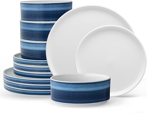 Noritake ColorStax Ombre Indigo - Juego de 12 piezas, servicio para 4, multicolor