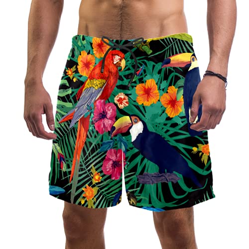 Short de bain pour homme idéal pour la plage avec motif perroquet L