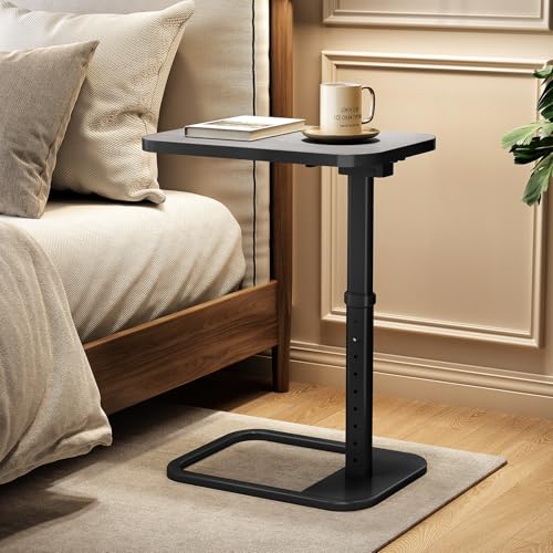Image of Kitstorack TV Tray Table, Adjustable Height & Rounded Metal Corners, Snack Table for Couch, Sofa, Bed, Chair, Living Room, C Shaped End Side Table for Eating, Dinner or Laptop, Small Spaces, Dark Gray