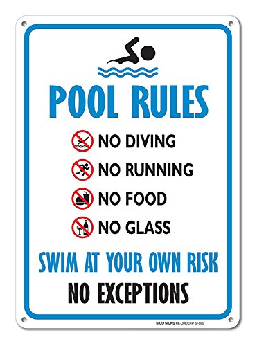 Pool Sign - Swimming Pool Rule Aluminum Metal Sign Large 6 X 9 Inch