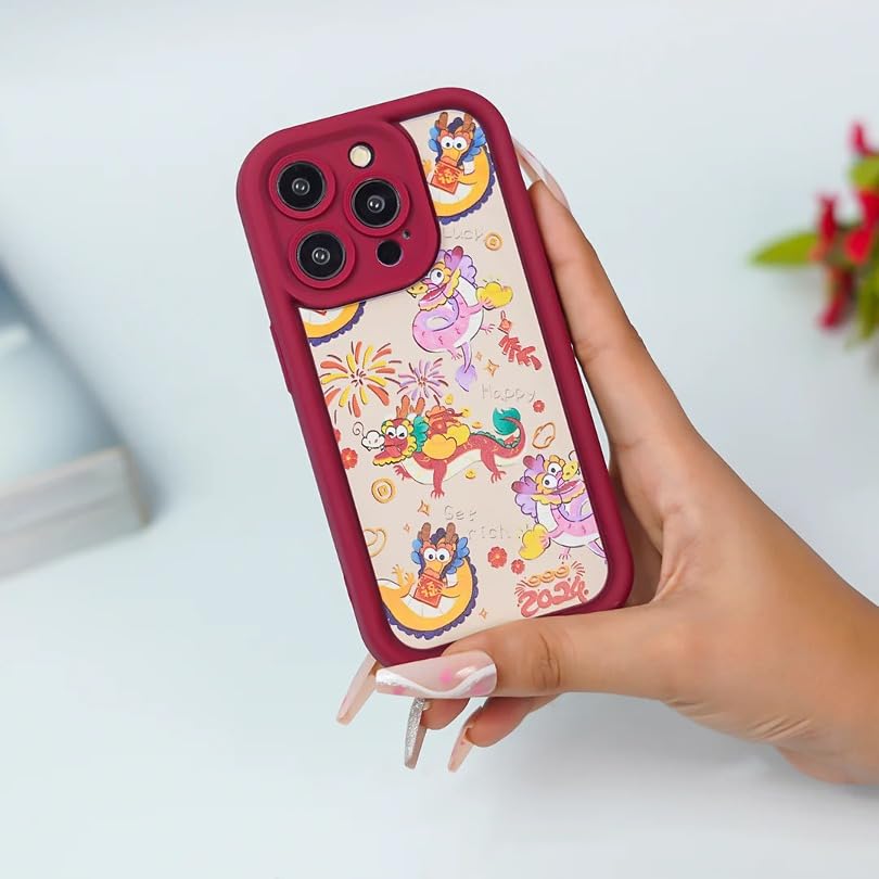 Image of PEEPERLY Back Cover Case for iPhone 13 Pro Max Scratch Resistant Anti-Slip TPU Shockproof Protective Durable Lucky Dragon Embroidery Case for Girls & Women