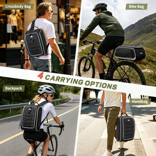 RAINSMORE Bike Bags for Bicycle Rear Rack - 15L-23L Expandable Waterproof Bike Trunk Bag with Rain Cover, 4-in-1 Pannier Saddle Bag & Backpack for Ebike, Commuter Travel Outdoor
