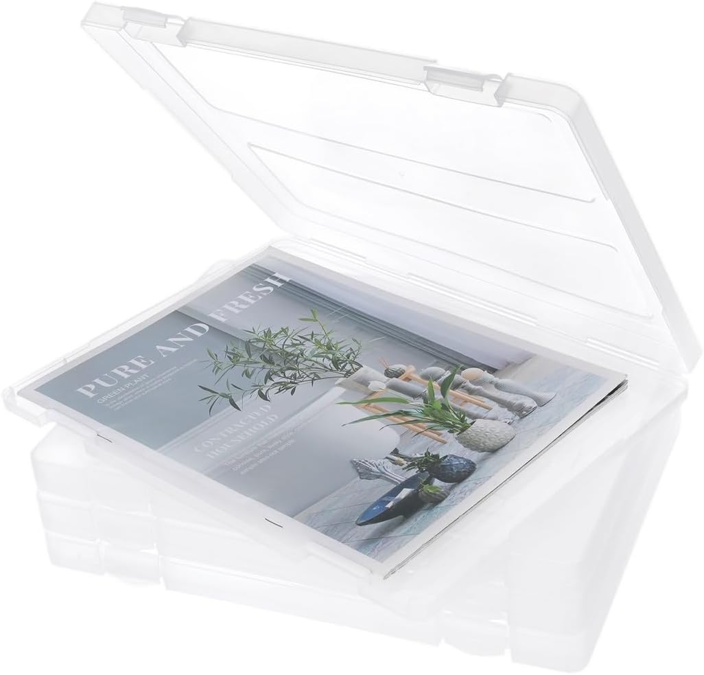 Four A4 Portable Project Cases, Clear Scrapbook Paper Holders, Plastic Document Storage Organizers for Home, School, and Workplace