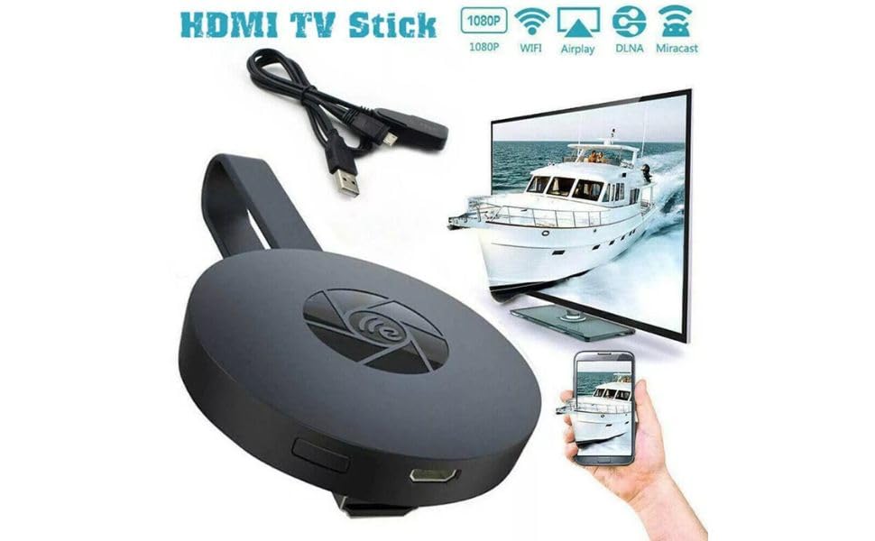 Dongle HDMI Wireless, Adattatore Display WiFi 2.4GHz, Streaming HD, Compatibile con TV e Smartphone, Nero