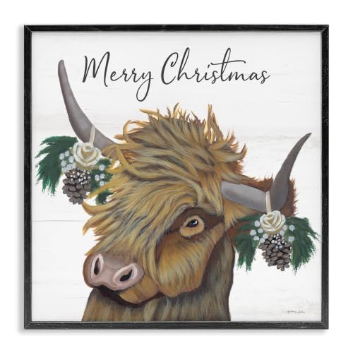 Christmas Longhorn Cow Pinecones, 24 x 24 Inch Framed Giclée Print