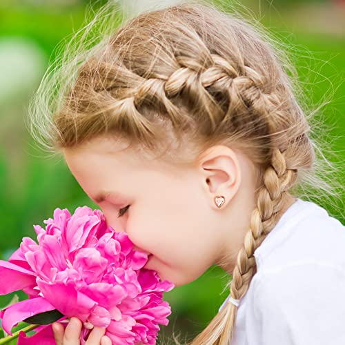 Heart Initial Stud Earrings For Girls, S925 Sterling Silver Rose Gold Plated Dainty Girls Earrings Hypoallergenic Letter A Initial Earrings For Women Toddler Girls Earrings For Kids Earrings #TOP1