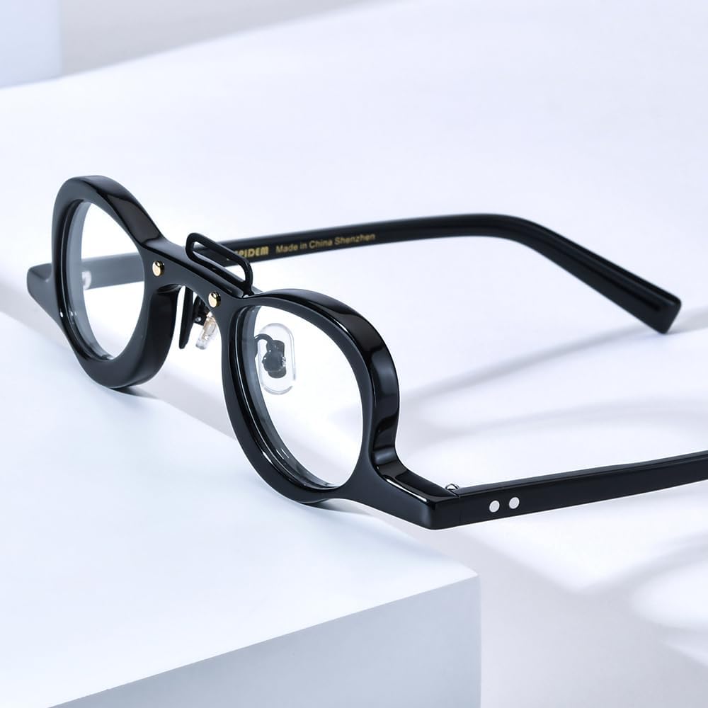 HEPIDEM Acetate Glasses Frame Men,Round Optical Eyeglasses Women Vintage Retro Eyewear 9153