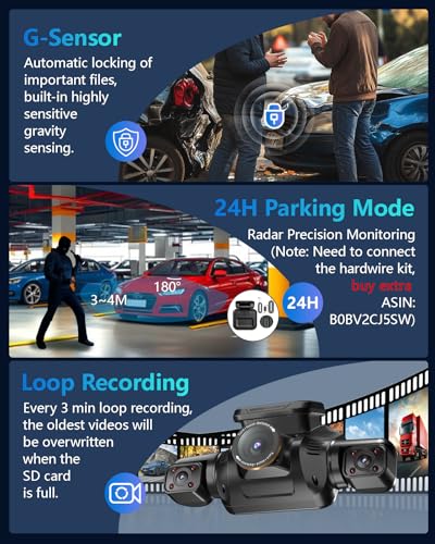 Image of HUPEJOS AI Dash Cam Front Rear Inside with Driver Monitor System, 360 Car Camera 4K, 4 Channel Camera for Cars, WiFi GPS, Dashcam 64GB SD Card, Night Vision, 24H Parking Mode, Upgrade DMS V8Plus