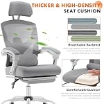 Sweetcrispy Office Computer Desk Chair with Footrest,Ergonomic High-Back Mesh Rolling Work Swivel Chairs with Wheels,Comfortable Lumbar Support,Comfy Arms for Home,Bedroom,Study,Student,Light Grey - Image 4