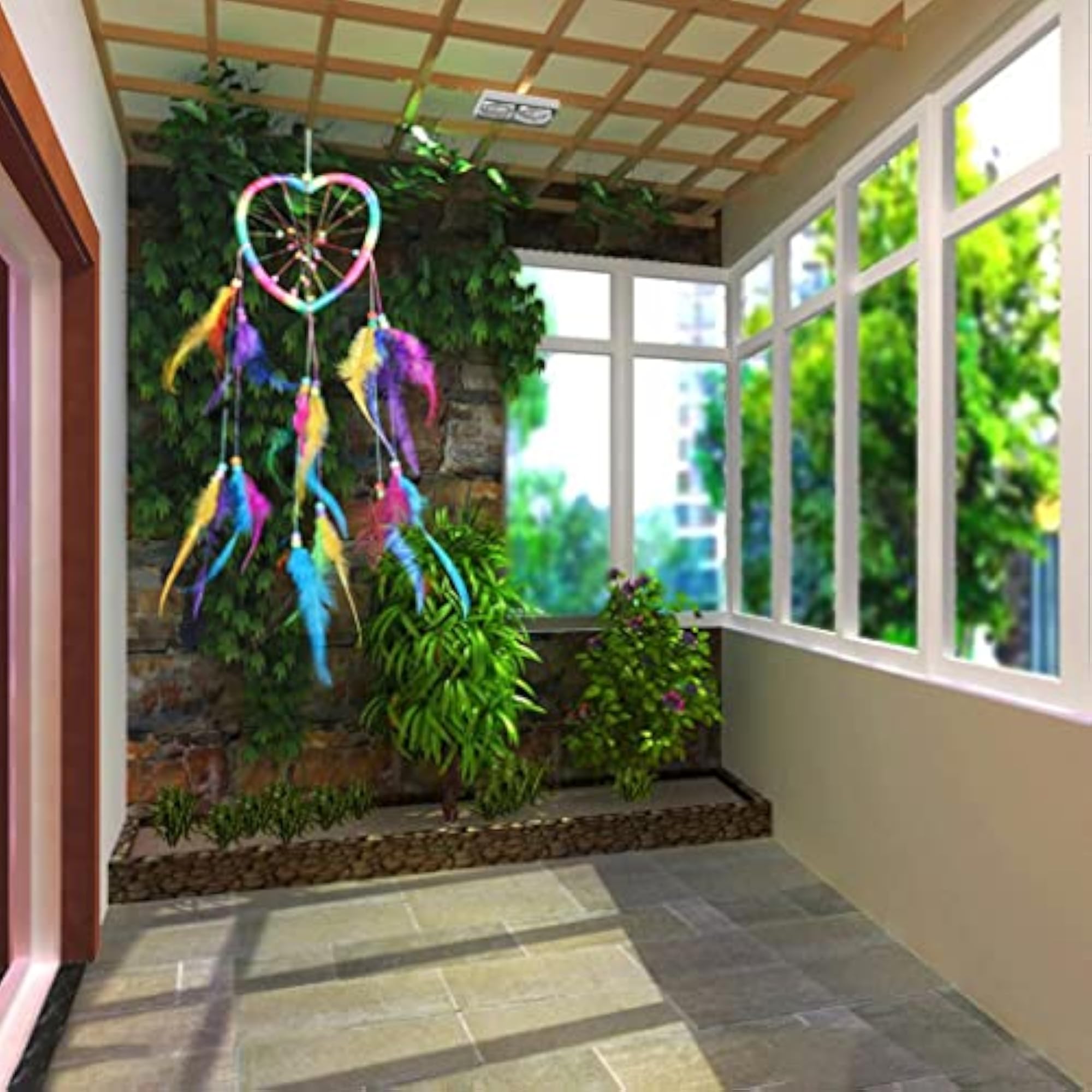 Boho Rainbow Heart Shape Feather Dream Catcher