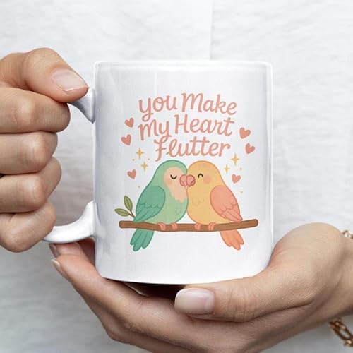 Cute Lovebirds Mug - You Make My Heart Flutter Romantic