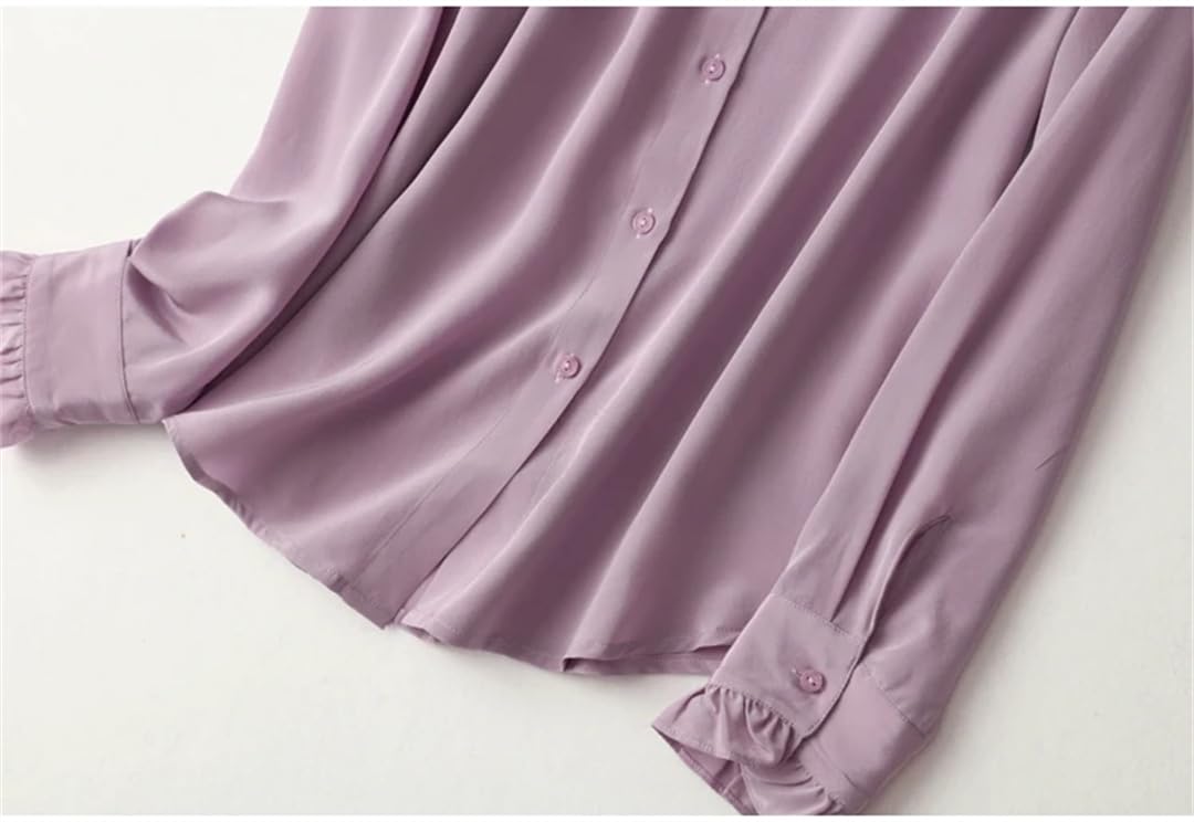 Disimlarl Blusa de seda de morera para mujer, color liso, de manga larga, para oficina, trabajo, camisas casuales