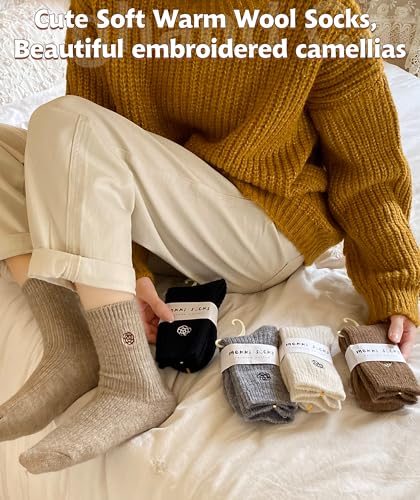Image of IIG Cute Warm Wool Socks for Women Super Cozy Thick Crew Winter Socks Gifts, 5 Pairs