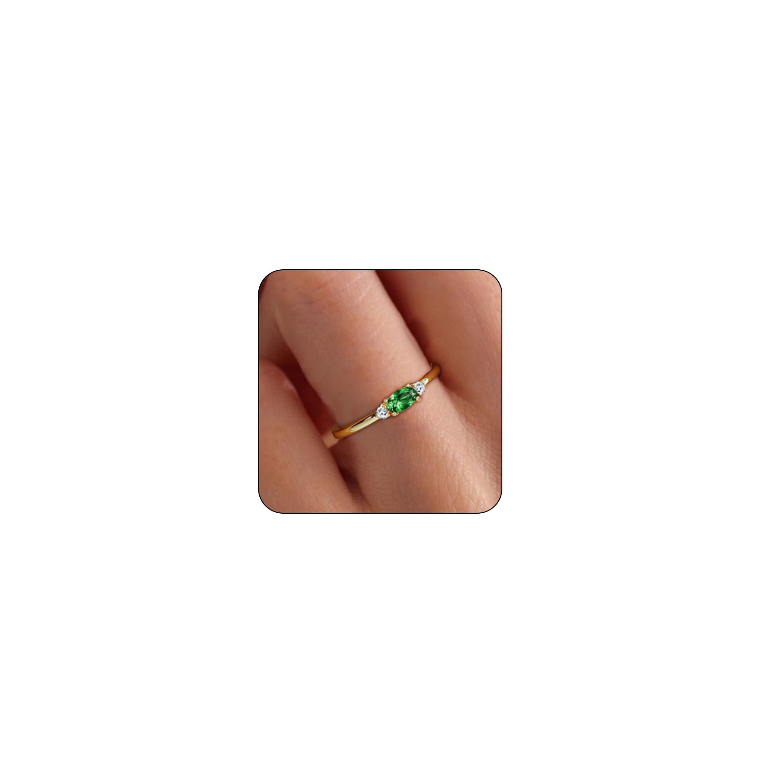 Lunvky 14k Gold Plated Birthstone Rings for Women Dainty Stackable Rings Non Tarnish Thumb CZ Emerald Green Gemstone Ring Cute Jewelry Birthday