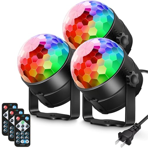 Luditek 3-Pack Sound Activated Party Lights with Remote Control Dj Lighting, Disco Ball Light, Strobe Light Stage Lamp for Home Room Dance Prom Party Decorations Supplies