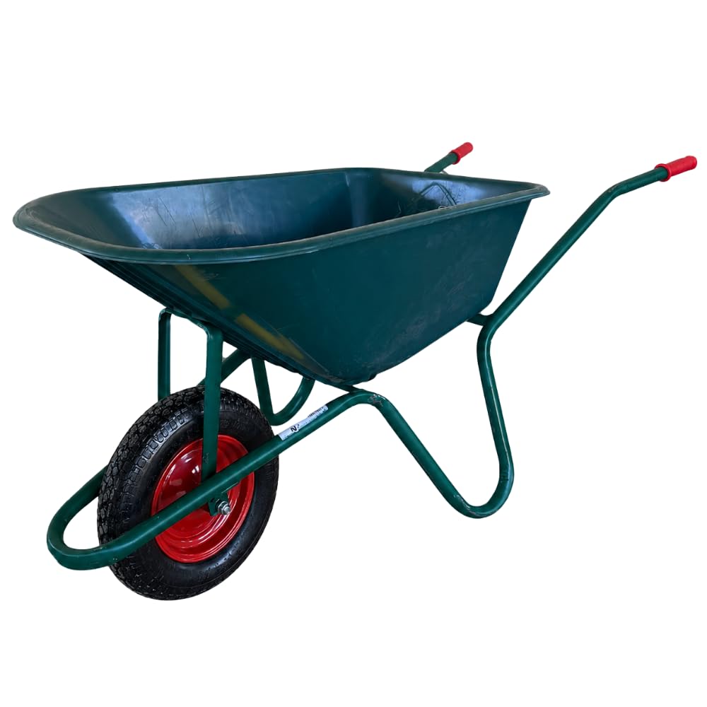 Carriola da giardino in plastica100l Litri con Vasca in PVC professionale, Ruota Pneumatica 3.50-8", Telaio Tubolare Rinforzato, Portata 100 kg per erba, Giardinaggio, letame, legna, terreno