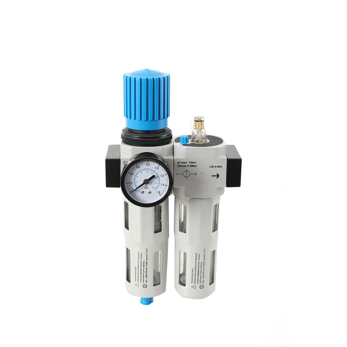 G 1/2 Filtro de compresor de aire, separador de agua, 2 piezas, unidades de mantenimiento, regulador de aire comprimido con manómetro (G 1/2 / drenaje automático con flotador)