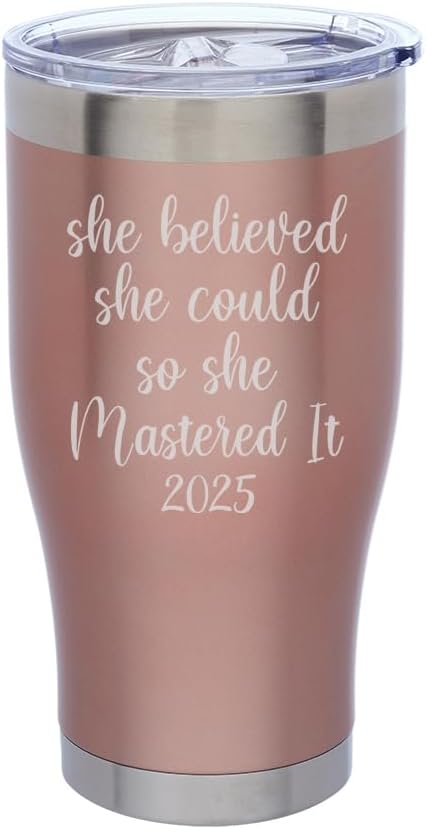 Vista 3 de MIP Brand Taza de viaje de acero inoxidable con aislamiento al vacío de doble pared de oro rosa She Believed She Could So She Mastered It 2025