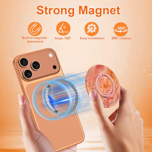 Image of Magnetic Phone Ring Holder for MagSafe Grip,[Super Magnet],Stylish 360 Rotation Cell Phone Grip Stand Finger Ring Kickstand for iPhone 17 16 15 14 Pro Max,iPad and Smartphones,Marble