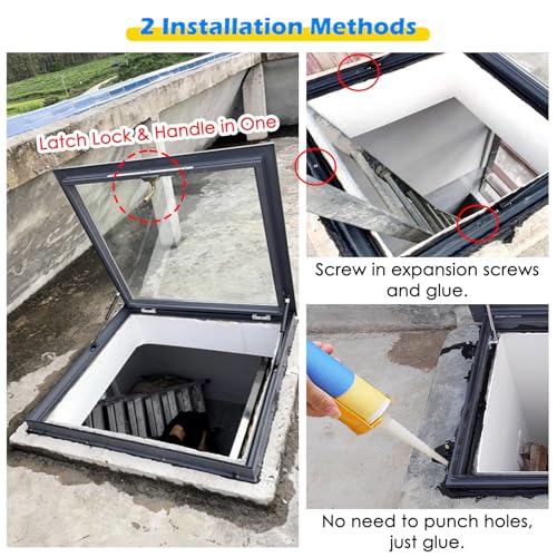 Escotilla de escape de aluminio 40x36 pulgadas y apertura de 80 grados para sotanos 6