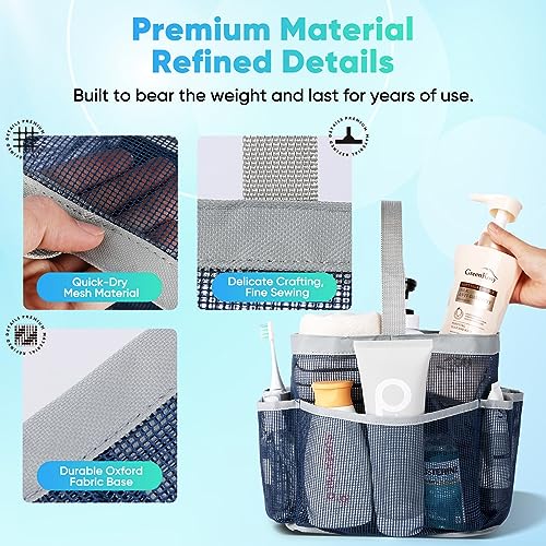Image of EUDELE Mesh Shower Caddy Portable for College Dorm Room Essentials,Portable Shower Caddy Dorm with 9-Pocket Large Capacity, Shower Bag for Beach, Swimming, Gym, Travel essentials, Navy Blue-Grey