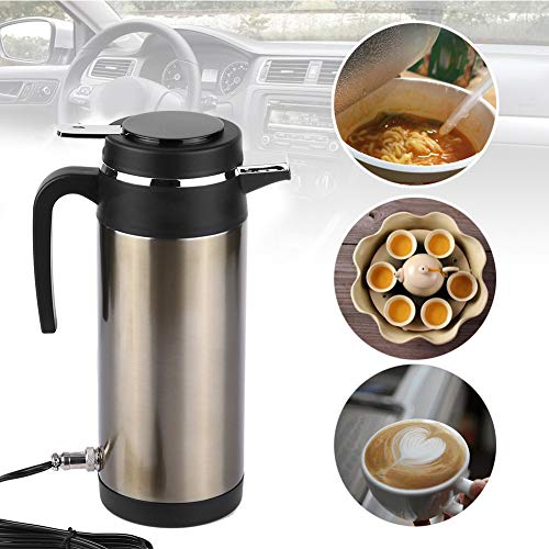 KIMISS Termo eléctrico para coche 1000ML, 12V, acero inoxidable, calentador de agua portátil, ideal para viajes, rápido y seguro