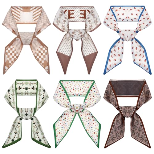 6Pcs Bag Scarf Purse Scarf for Handbags, Skinny Hair Neck Scarves for Girls Women, Silk Feeling Handle Ribbon Scarf Lightweight Neckerchief for Package Band Fashion Accessories Gifts