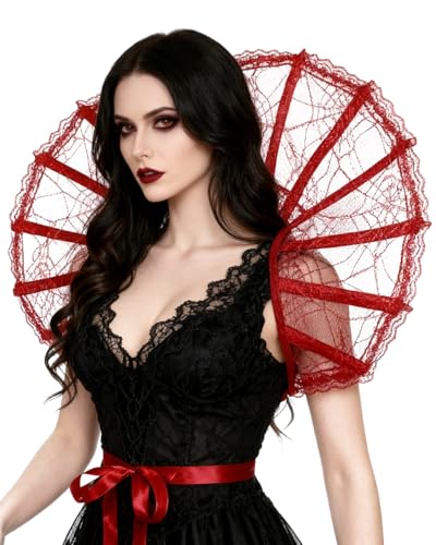 keland Damen Viktorianisch Spitzenkragen Vampir Kragen Gothic Spitzen Kragen Renaissance Halloween (A-Rot)