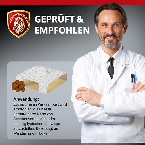 KRAFTKÖNIG Schabenfalle 12 Stück mit Henkel – Effektive Kakerlakenfalle für saubere Schaben Bekämpfung – Giftfrei & geruchlos – Starke Klebefalle mit Lockstoff für Küche, Bad & Keller