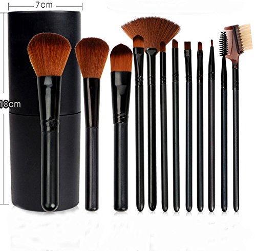Qpower Professional Core Makeup Brush 12 Pcs Set Foundation Blending Blush Eyeliner Powder Brush Kit Makeup Tool with Cup Plastic Holder Case Best Birthday Gift for Your Lover (Black)